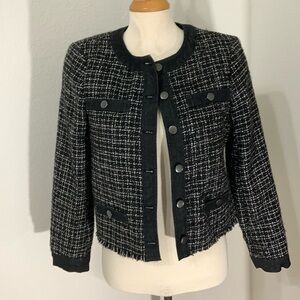 Ecru Tweed With Denim Jacket Womens M Knit Button Up
